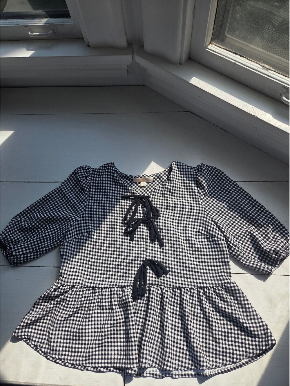 Monteau Los Angeles Black and White Gingham Peplum Blouse XL